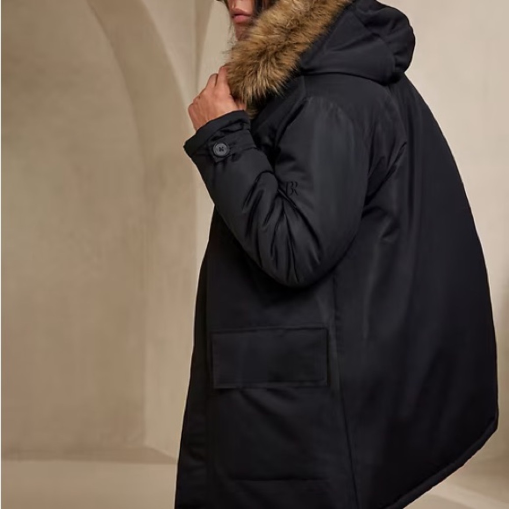 Banana Republic Black Parka with Faux Fur Trim